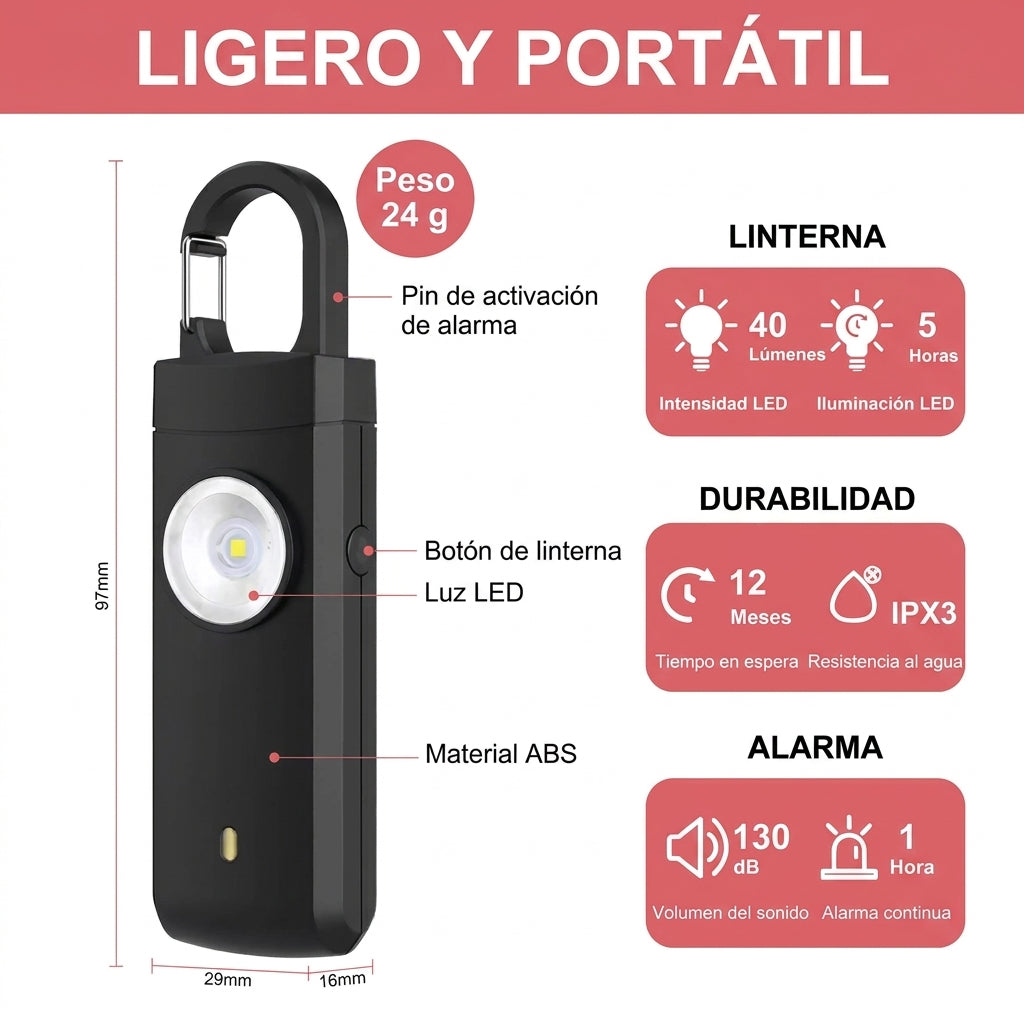 AVISAYA® | Alarma Personal Recargable con Luz LED
